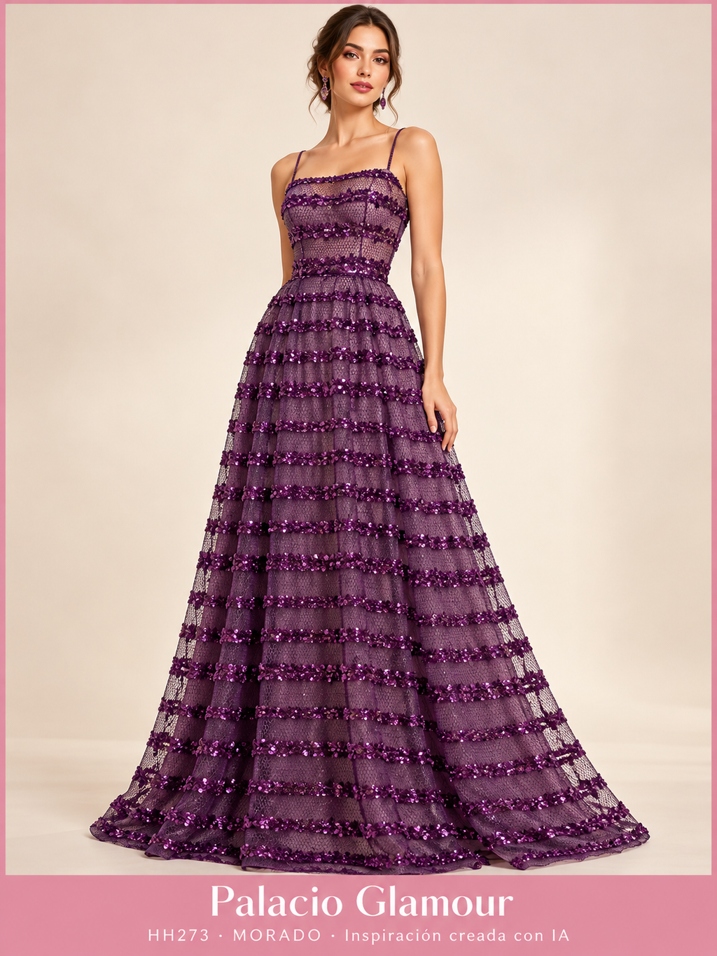 Tul Bordado HH273 por metro MORADO · Vestido de inspiración creado con IA