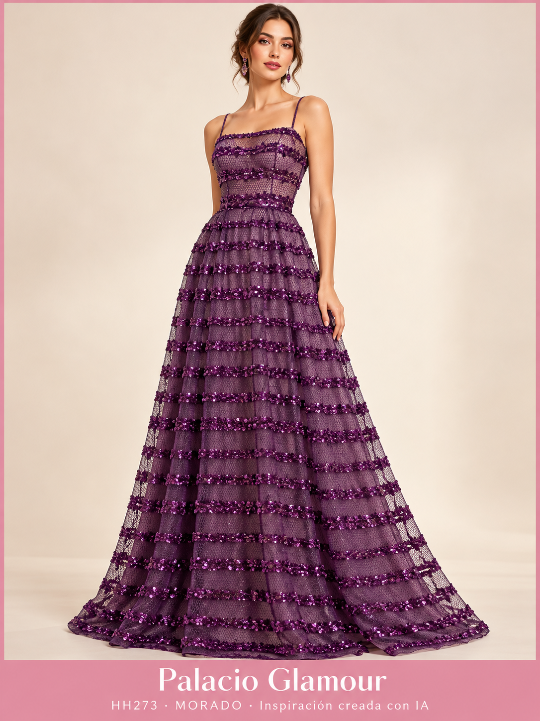 Tul Bordado HH273 por metro MORADO · Vestido de inspiración creado con IA