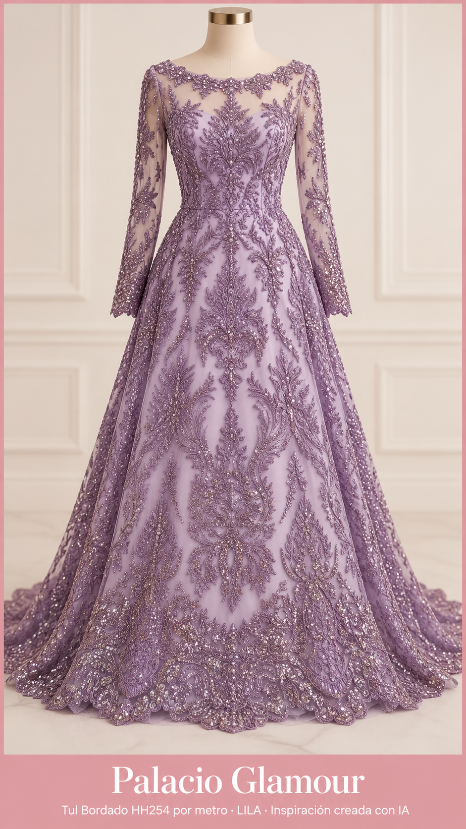 Tul Bordado HH254 por metro LILA · Vestido de inspiración creado con IA