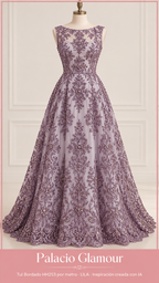 Tul Bordado HH253 por metro LILA · Vestido de inspiración creado con IA