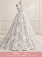 Tul bordado HH238 · Todos sus colores BLANCO · Vestido de inspiración creado con IA