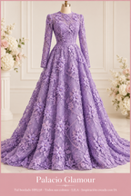 Tul bordado HH238 · Todos sus colores LILA · Vestido de inspiración creado con IA