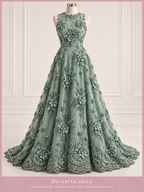 Tul bordado HH238 · Todos sus colores SAGE · Vestido de inspiración creado con IA