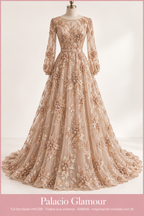 Tul bordado HH238 · Todos sus colores ARENA · Vestido de inspiración creado con IA