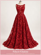 Tul bordado HH252 · Todos sus colores VINO · Vestido de inspiración creado con IA