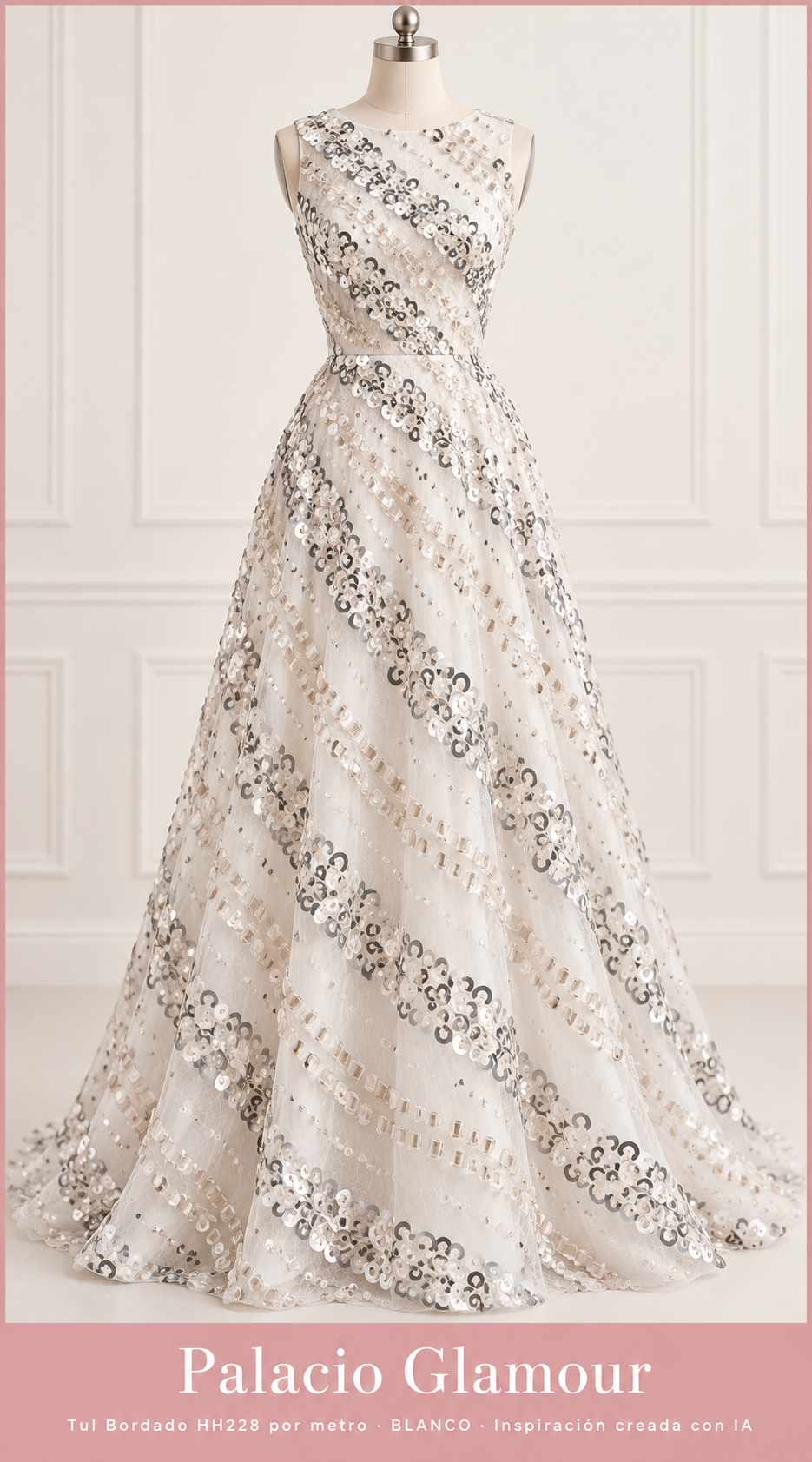 Tul Bordado HH228 por metro BLANCO · Vestido de inspiración creado con IA