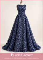 Tul bordado HH226 · Todos sus colores MARINO · Vestido de inspiración creado con IA