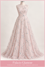 Tul Bordado HH211 por metro ROSA · Vestido de inspiración creado con IA