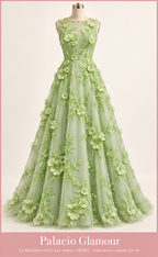 Tul Bordado HH211 por metro VERDE · Vestido de inspiración creado con IA
