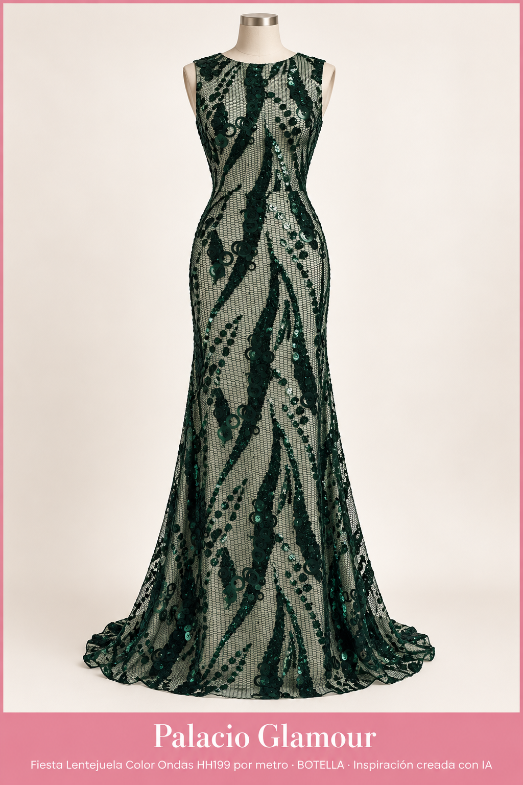 Fiesta Lentejuela Color Ondas HH199 por metro BOTELLA · Vestido de inspiración creado con IA