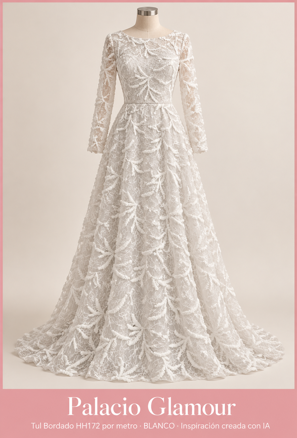 Tul Bordado HH172 por metro BLANCO · Vestido de inspiración creado con IA