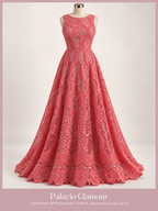 Tul Bordado FR890 por metro CORAL · Vestido de inspiración creado con IA