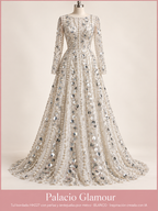 Tul bordado HH227 con perlas y lentejuelas por metro BLANCO · Vestido de inspiración creado con IA