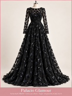 Tul bordado HH209 · Todos sus colores Negro · Vestido de inspiración creado con IA