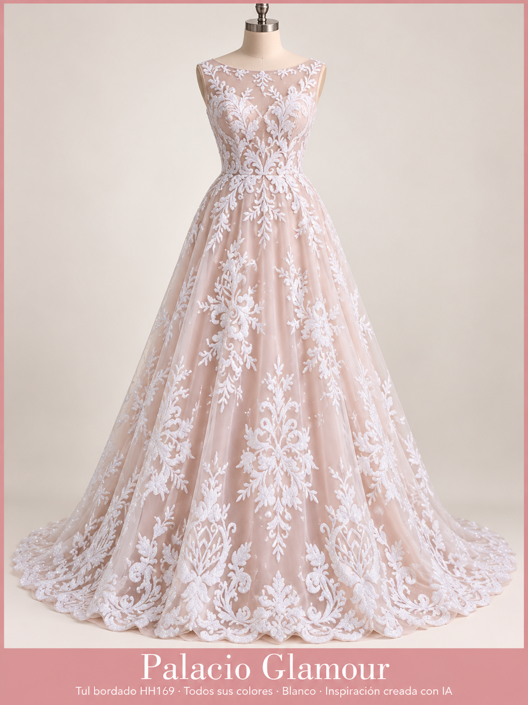 Tul bordado HH169 · Todos sus colores Blanco · Vestido de inspiración creado con IA