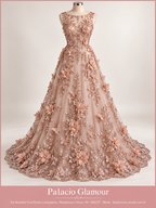 Tul Bordado Con Perlas, Lentejuelas, Mariposas y Flores 3D - HH275 Blush · Vestido de inspiración creado con IA