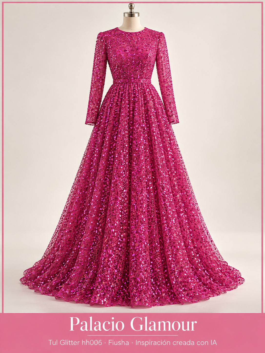 Tul Glitter hh006 Fiusha · Vestido de inspiración creado con IA