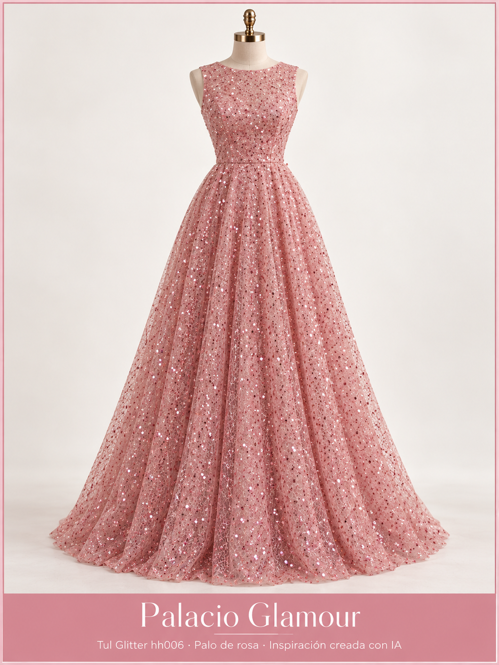 Tul Glitter hh006 Palo de rosa · Vestido de inspiración creado con IA