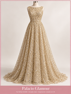 Tul Glitter hh006 Dorado claro · Vestido de inspiración creado con IA
