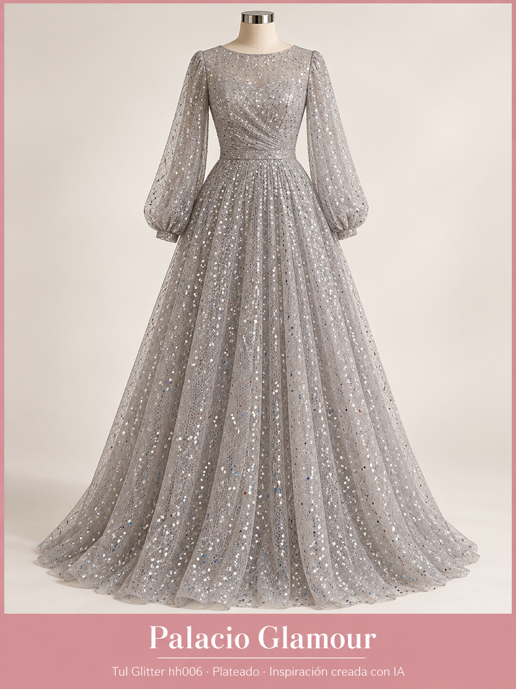 Tul Glitter hh006 Plateado · Vestido de inspiración creado con IA