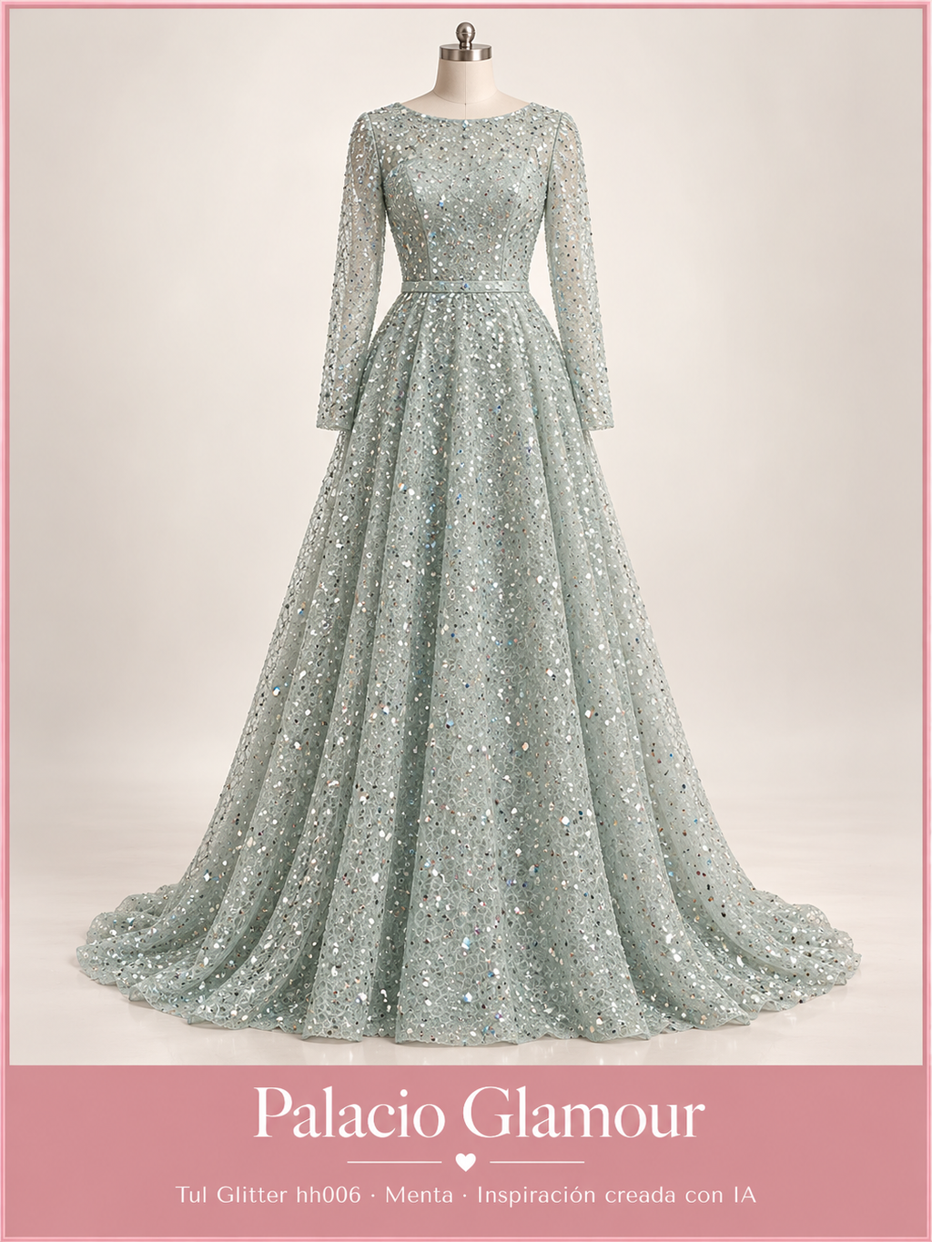 Tul Glitter hh006 Menta · Vestido de inspiración creado con IA
