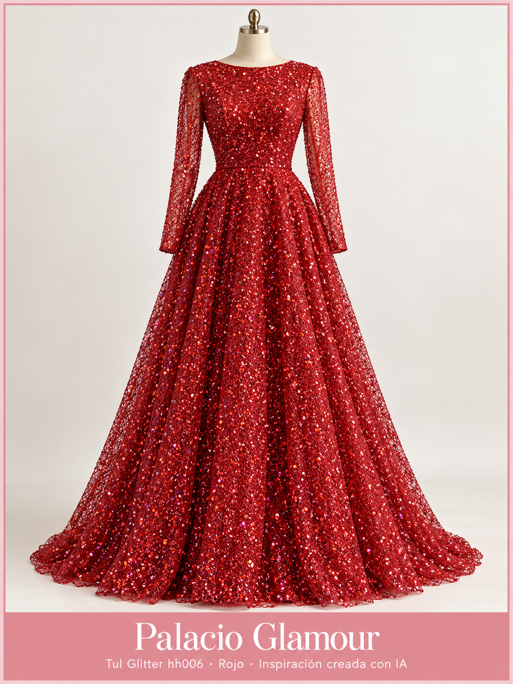 Tul Glitter hh006 Rojo · Vestido de inspiración creado con IA