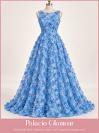 Tul bordado H223 · Todos sus colores azul · Vestido de inspiración creado con IA