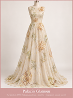 Tul bordado H190 · Todos sus colores amarillo · Vestido de inspiración creado con IA