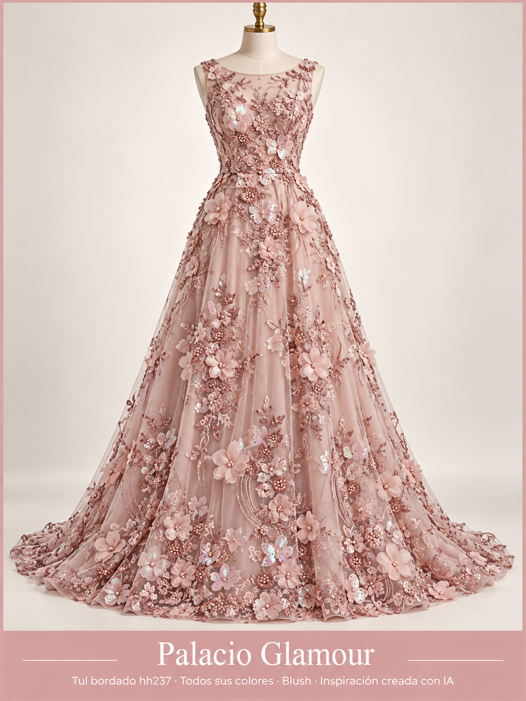 Tul bordado hh237 · Todos sus colores Blush · Vestido de inspiración creado con IA