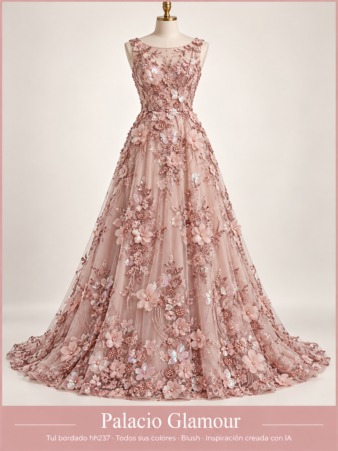 Tul bordado hh237 · Todos sus colores Blush · Vestido de inspiración creado con IA