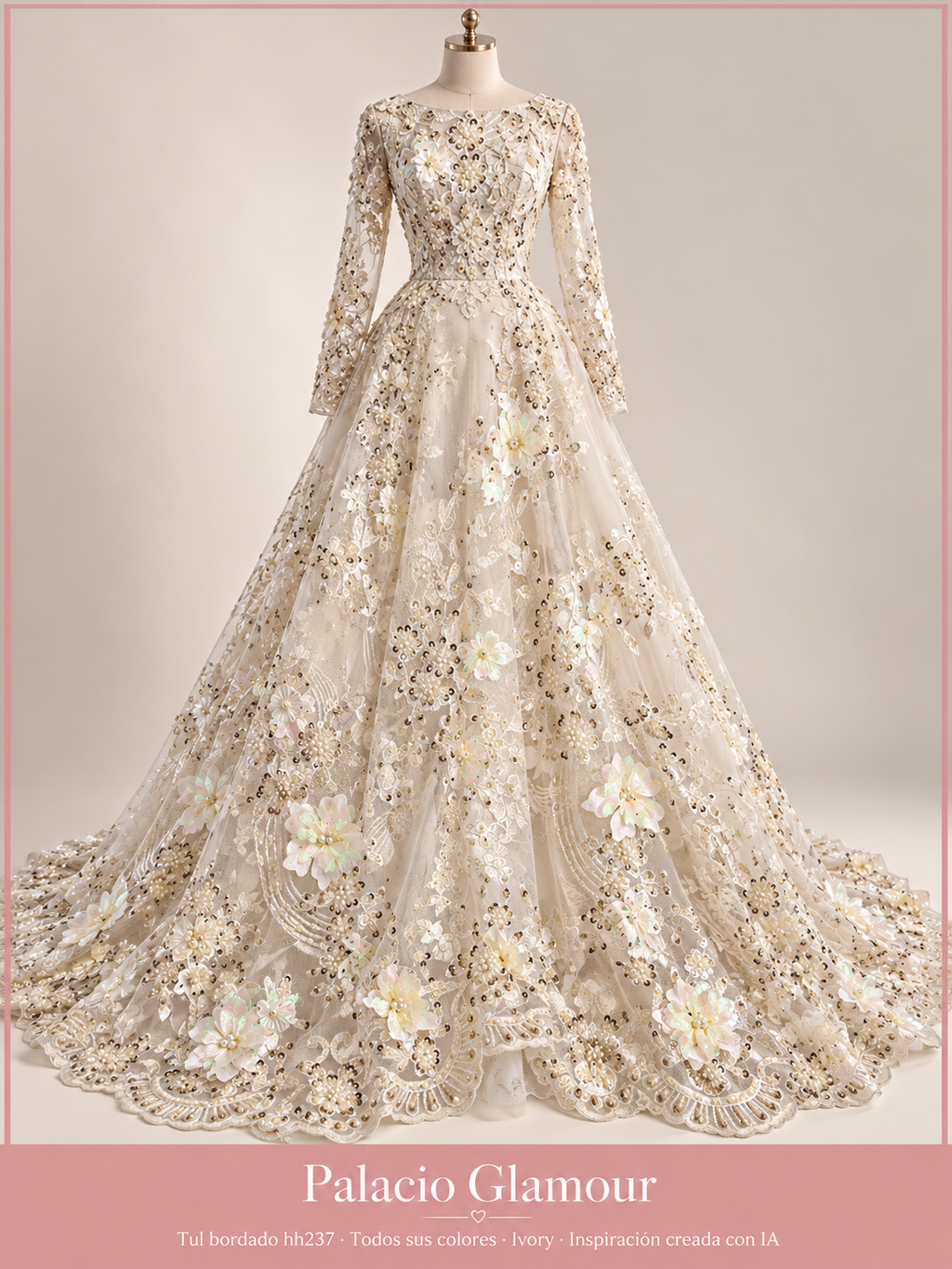 Tul bordado hh237 · Todos sus colores Ivory · Vestido de inspiración creado con IA
