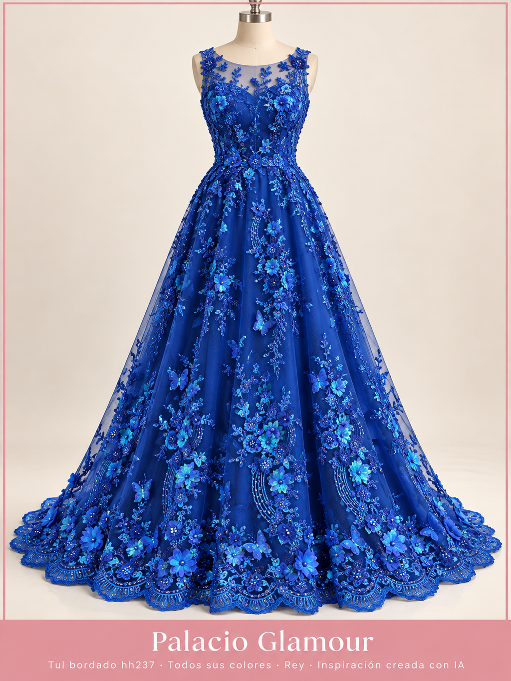Tul bordado hh237 · Todos sus colores Rey · Vestido de inspiración creado con IA