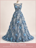 Tul bordado hh237 · Todos sus colores Azul · Vestido de inspiración creado con IA