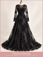 Tul bordado H164 · Todos sus colores negro · Vestido de inspiración creado con IA