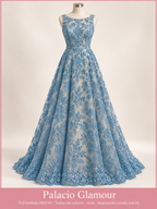 Tul bordado HH240 · Todos sus colores Azul · Vestido de inspiración creado con IA