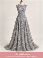 Tul bordado A830 · Todos sus colores oro · Vestido de inspiración creado con IA