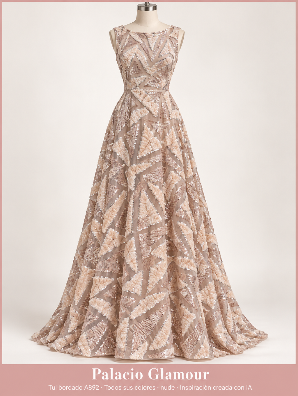 Tul bordado A892 · Todos sus colores nude · Vestido de inspiración creado con IA