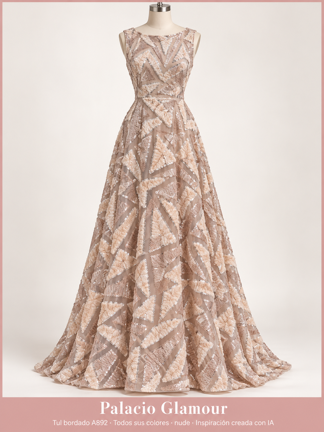 Tul bordado A892 · Todos sus colores nude · Vestido de inspiración creado con IA