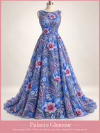Tul bordado H150 · Todos sus colores Azul Rey · Vestido de inspiración creado con IA