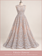 Tul bordado H130 · Todos sus colores blanco plata · Vestido de inspiración creado con IA