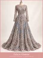 Tul bordado H129 · Todos sus colores oro · Vestido de inspiración creado con IA