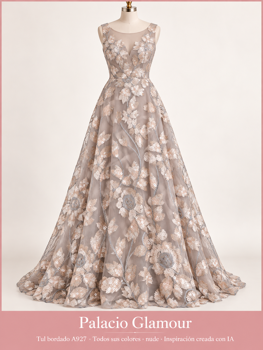 Tul bordado A927 · Todos sus colores nude · Vestido de inspiración creado con IA