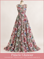Tul bordado A671 · Todos sus colores Coral · Vestido de inspiración creado con IA