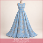 FR890 CIELO · Vestido ilustrativo creado con IA a partir de la tela real · Palacio Glamour · Se vende tela por metro
