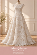 HH220 Hueso · Vestido ilustrativo creado con IA basado en la tela real · Se vende tela por metro · Palacio Glamour