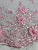 Tul Bordado Con Perlas, Lentejuelas, Mariposas y Flores 3D - HH275 — Palacio Glamour