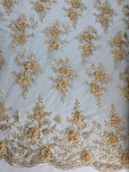 Tul Bordado Con Perlas, Lentejuelas, Mariposas y Flores 3D - HH275 — Palacio Glamour