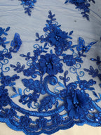 Tul Bordado Con Perlas, Lentejuelas, Mariposas y Flores 3D - HH275 — Palacio Glamour