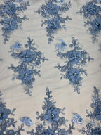 Tul Bordado Con Perlas, Lentejuelas, Mariposas y Flores 3D - HH275 — Palacio Glamour