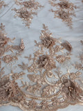 Tul Bordado Con Perlas, Lentejuelas, Mariposas y Flores 3D - HH275 — Palacio Glamour